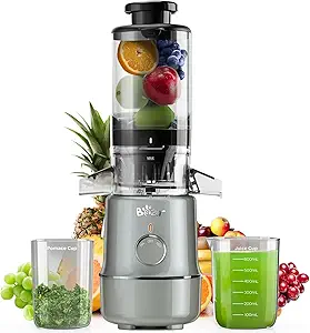 Bear Masticating Juicer Machine | Slow Cold Press Juicer with 4.1in Large Feeding Chute for Whole Fruits, Vegetables | Reversible Auger Easy to Clean