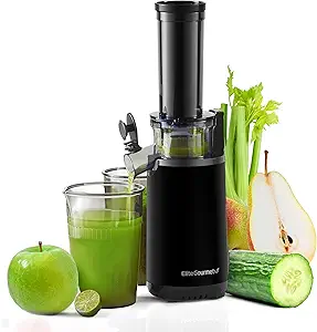 Elite Gourmet EJX600 Compact Small Space-Saving Masticating Slow Juicer Cold Press Juice Extractor, Nutrient and Vitamin Dense, BPA-Free Tritan, Easy to Clean, 16 oz Juice Cup, Charcoal Grey