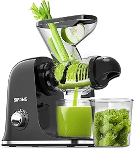 SiFENE Cold Press Juicer Machine, Compact Single Serve Slow Masticating Juicer, Vegetable and Fruit Juice Extractor Maker Squeezer, Easy to Clean, Non-BPA (Black)