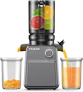 Cold Press Juicer, Masticating Juicer Machines Fit Whole Vegetables & Fruits, Slow Masticating Juicer with 4.35'' Extra Large Feed Chute, Easy to Clean, High Juice Yield - 250W