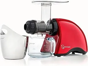 Cold Press SANA 707 Classic Horizontal Single Auger Slow/Low Speed Juicer | Easy Clean, Powerful Motor, Auto Feed, Compact, Celery Attachment, Frozen Desserts, Pasta Extrusion, 15 Year Warranty, Red