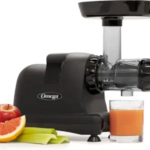 Omega Cold Press Juicer Machine, Vegetable and Fruit Juice Extractor and Nutrition System Makes Nut Milks Baby Food and Sorbets, Triple-Stage 80-RPM Slow Masticating Juicer, 200-Watts, Black